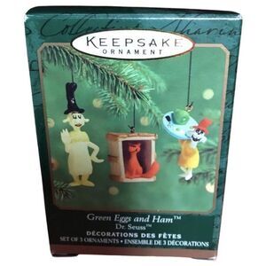 2000 Hallmark Dr Seuss Green Eggs and Ham mini set Christmas Ornaments QXM6034